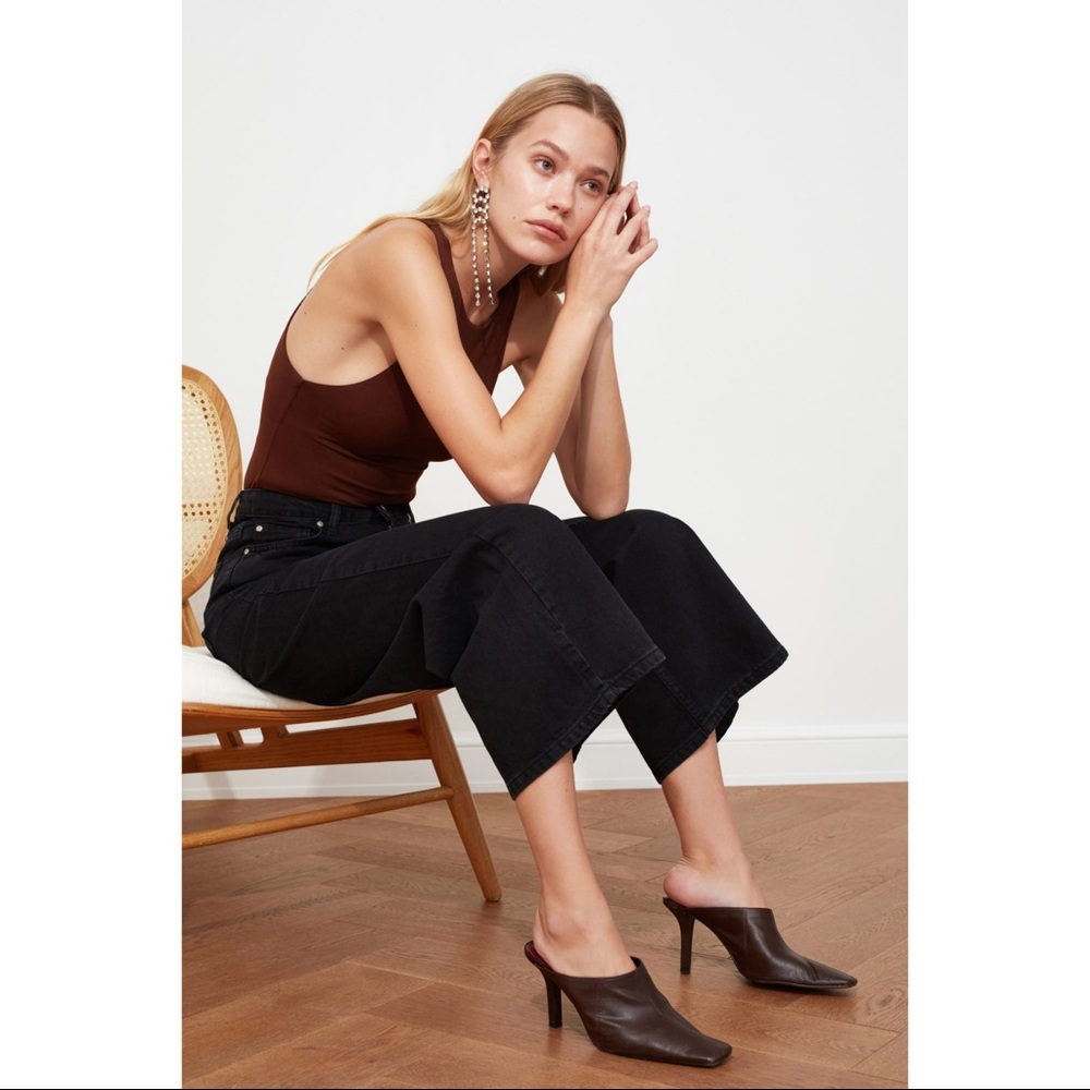 High Rise Waisted Wide Crop Leg Cotton Denim - Picture 2 of 5